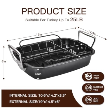 HONGBAKE Heavy Duty Nonstick Turkey Roasting Pan