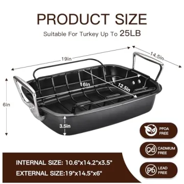 HONGBAKE Heavy Duty Nonstick Turkey Roasting Pan