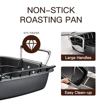 HONGBAKE Heavy Duty Nonstick Turkey Roasting Pan