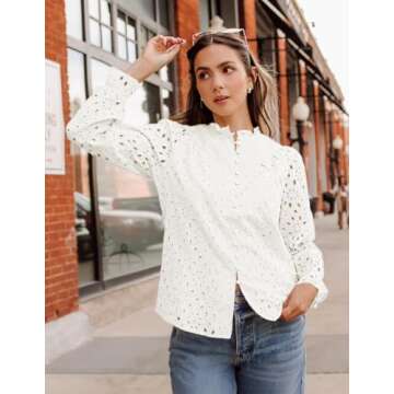 ZESICA Women's Stylish Long Sleeve Button Blouse