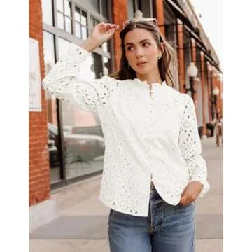 ZESICA Women's Stylish Long Sleeve Button Blouse