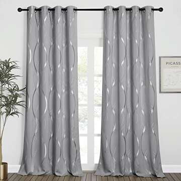 NICETOWN Blackout Curtains 95 inches Long, Foil Printed Wave Lines Energy Saving Thermal Insulated S...