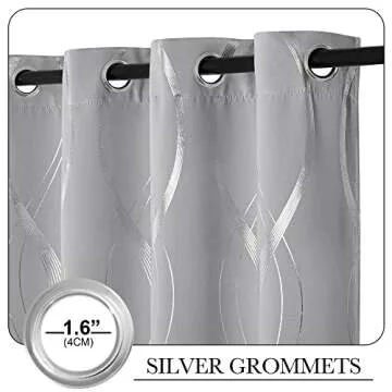 NICETOWN Blackout Curtains 95 inches Long, Foil Printed Wave Lines Energy Saving Thermal Insulated Solid Grommet Blackout Draperies for Patio Hall Studio (1 Pair, 52 inches by 95 inches, Silver Grey)