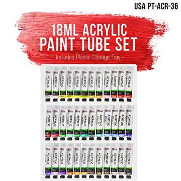 U.S. Art Supply 36-Color Acrylic Paint Set - Professional Art Paints for Canvas, Wood, Fabric & Pape...