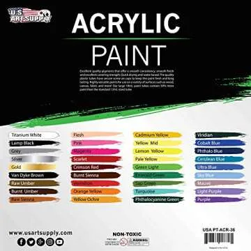 U.S. Art Supply 36-Color Acrylic Paint Set - Professional Art Paints for Canvas, Wood, Fabric & Paper - Ideal for Color Mixing, Craft Paint, Acrylic Paint Sets for Adults, Beginner to Pro