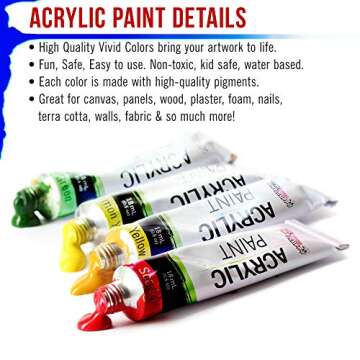 U.S. Art Supply 36-Color Acrylic Paint Set - Professional Art Paints for Canvas, Wood, Fabric & Paper - Ideal for Color Mixing, Craft Paint, Acrylic Paint Sets for Adults, Beginner to Pro