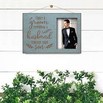 Yudarte Today A Groom,Tomorrow A Husband,Forever Your Son Carved Picture Frames - Engraved Teal Wood Photo Frame 4x6 Inches - Father Mother Parents of the Groom Wedding Gift