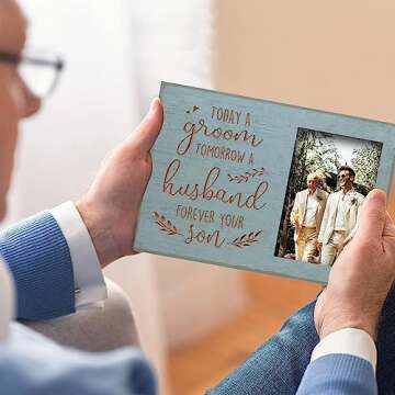 Yudarte Today A Groom,Tomorrow A Husband,Forever Your Son Carved Picture Frames - Engraved Teal Wood Photo Frame 4x6 Inches - Father Mother Parents of the Groom Wedding Gift