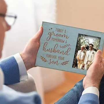 Yudarte Today A Groom,Tomorrow A Husband,Forever Your Son Carved Picture Frames - Engraved Teal Wood Photo Frame 4x6 Inches - Father Mother Parents of the Groom Wedding Gift