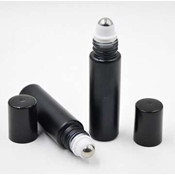 Elfenstall- 5PCS 10ml (1/3oz) Glass Roll on Cool Black Colorful Stainless Steel Roller Ball Essential Oils Perfume Heavy Thick Glass Bottles Black Cap Stainless Steel Roller