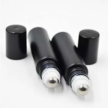Elfenstall- 5PCS 10ml (1/3oz) Glass Roll on Cool Black Colorful Stainless Steel Roller Ball Essential Oils Perfume Heavy Thick Glass Bottles Black Cap Stainless Steel Roller