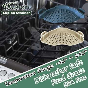 AUOON Clip On Strainer Silicone for All Pots and Pans, Pasta Strainer Clip on Food Strainer for Meat...