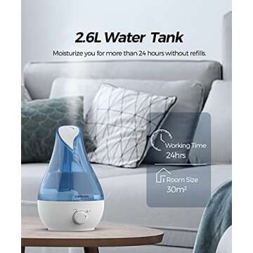 Cool Mist Humidifier, CLONEMUS 2.6L Large Capacity, Ultrasonic Humidifier with Night Light for Bedroom & Large room, Auto-Shut Off, Humidifiers for Babies Nursery & Whole House