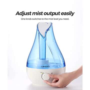 Cool Mist Humidifier, CLONEMUS 2.6L Large Capacity, Ultrasonic Humidifier with Night Light for Bedroom & Large room, Auto-Shut Off, Humidifiers for Babies Nursery & Whole House