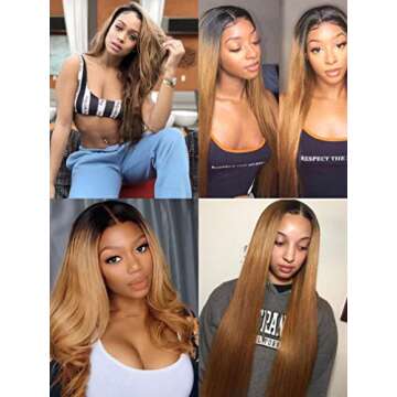 Ombre Blonde Lace Front Wigs Pre Plucked Hairline 4x4 Closure Wigs Remy Human Hair 18 Inch Long Stra...