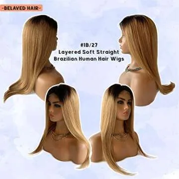 Ombre Blonde Lace Front Wigs Pre Plucked Hairline 4x4 Closure Wigs Remy Human Hair 18 Inch Long Straight Hair Layered Glueless Wig 1B27 Dark Roots for Black Women Full Head 150% Can Be Restyle