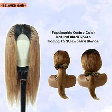 Ombre Blonde Lace Front Wigs Pre Plucked Hairline 4x4 Closure Wigs Remy Human Hair 18 Inch Long Straight Hair Layered Glueless Wig 1B27 Dark Roots for Black Women Full Head 150% Can Be Restyle