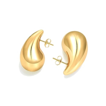Teardrop Earrings for Women - 18K Gold Plated Chunky Jewelry