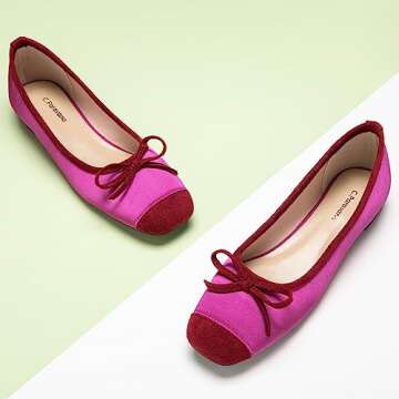 C.Paravano Flats Shoes for Women | Women's Flats | Pink Ballet Flats | Womens Square Toe Shoes | Slip On Dressy Shoes | Knot Flats (Size 7.5,Hotpink-c)