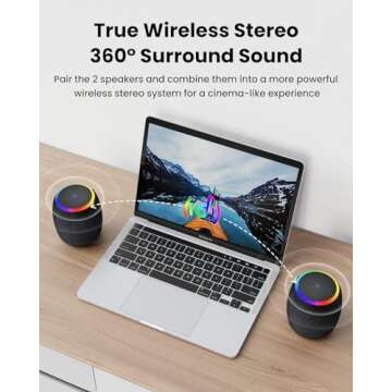 ZICOROOP Bluetooth Speakers,Portable Wireless Speaker with 15W Stereo Sound, IPX6 Waterproof Speaker with LED Light, Bluetooth TWS, Portable Speaker for Shower Outdoor Party Beach Camping