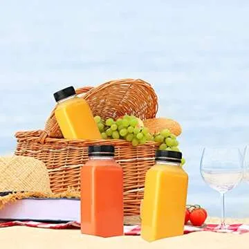BAKHUK 36pcs 8oz Juice Bottles with Lids, Food Grade Reusable Clear Containers with Black Tamper Evident Caps for Juice, Milk and Other Beverages