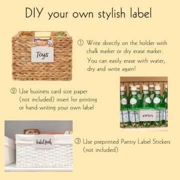 Trohestar Metal Basket Bin Label Clip on Removable Basket Label Pantry Basket Label Clip with Chalk Markers for Storage Fabric Bin Basket Box 8 Cream Holders + 2 Blue Chalk Makers (8 Holders, Cream)