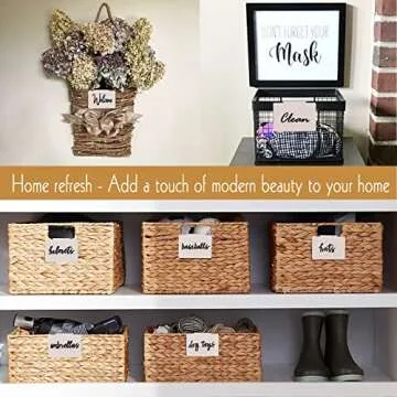 Trohestar Metal Basket Bin Label Clip on Removable Basket Label Pantry Basket Label Clip with Chalk Markers for Storage Fabric Bin Basket Box 8 Cream Holders + 2 Blue Chalk Makers (8 Holders, Cream)