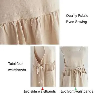 Aprons for Women with Pockets Plus Size, Extra Size Adjustable Kitchen Apron Hairstylist Cotton Linen Apron Dress Girls Work Apron Solid Color for Chef Gardening Cooking Painting Cleaning (White)