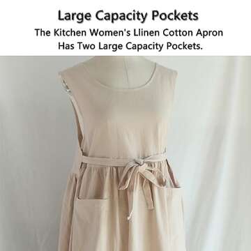 Aprons for Women with Pockets Plus Size, Extra Size Adjustable Kitchen Apron Hairstylist Cotton Linen Apron Dress Girls Work Apron Solid Color for Chef Gardening Cooking Painting Cleaning (White)