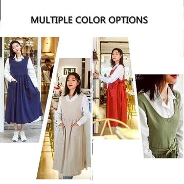 Aprons for Women with Pockets Plus Size, Extra Size Adjustable Kitchen Apron Hairstylist Cotton Linen Apron Dress Girls Work Apron Solid Color for Chef Gardening Cooking Painting Cleaning (White)