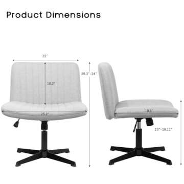 PUKAMI Criss Cross Chair,Armless Cross Legged Office Desk Chair No Wheels,Fabric Padded Modern Swive...