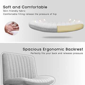 PUKAMI Criss Cross Chair,Armless Cross Legged Office Desk Chair No Wheels,Fabric Padded Modern Swivel Height Adjustable Mid Back Wide Seat Computer Task Vanity Chair for Home Office(Grey)