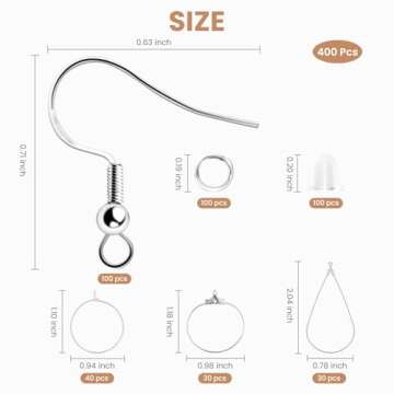 400 Piece Sterling Silver Plated Earring Hooks,Hypoallergenic Earring Making Kit with Beading Hoop E...