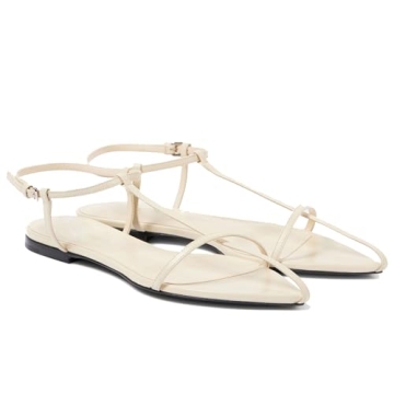 Molozoey CREAM Flat Sandals for Women with Metal Buckle Ankle Strappy Ladies Fashion Slide Sandals C...