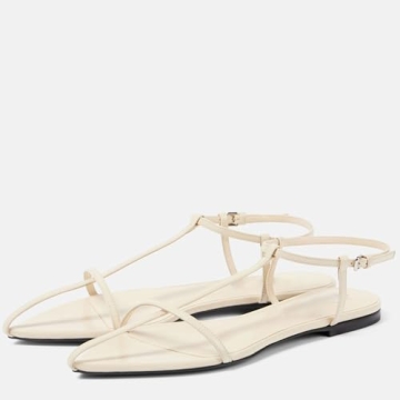 Molozoey CREAM Flat Sandals for Women with Metal Buckle Ankle Strappy Ladies Fashion Slide Sandals Comfortable Summer Open Toe Women Sandals Dressy.