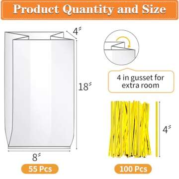 Bread Bags For Homemade Bread, 55 Pack Clear Bread Bags And 100 Ties, Reusable Bread Loaf Bags, Plas...