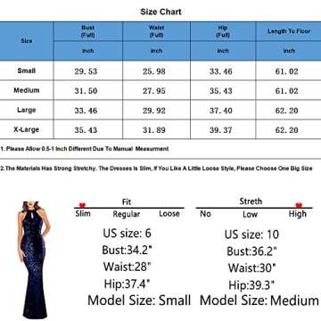A ARFAR Women Sequin Mermaid Dress Boho Evening Dress for Party Night Women High Waist Long Prom Dress Women Wedding Bridal Dress Formal Sleeveless Bodycon Dresses Navy Blue L