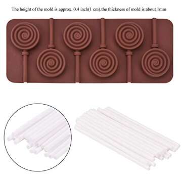Ancefine 5 Pieces Silicone Lollipop Mold Hard Candy Molds Chocolate Sucker Molds with 30 Sticks