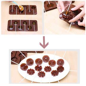 Ancefine 5 Pieces Silicone Lollipop Mold Hard Candy Molds Chocolate Sucker Molds with 30 Sticks