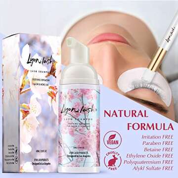 Lyon Lash Eyelash Extension Shampoo, Gentle Formula Paraben Free, Oil Free Foam Cleanser Kit | Remov...
