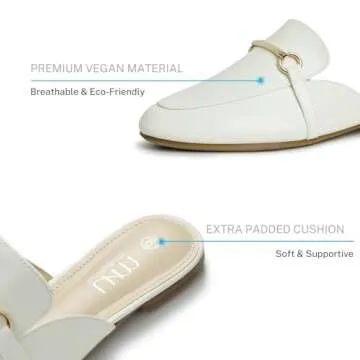 MUSSHOE Mules for Women Flats Comfortable Slip on Women Mules Backless Loafers,White pu 7