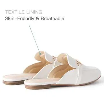 MUSSHOE Mules for Women Flats Comfortable Slip on Women Mules Backless Loafers,White pu 7