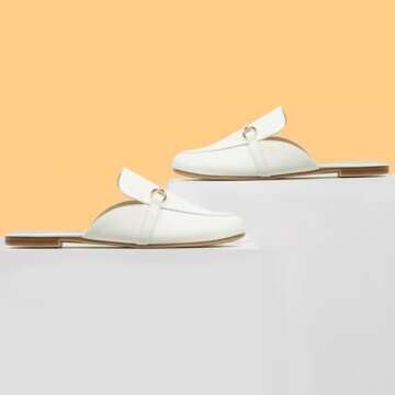 MUSSHOE Mules for Women Flats Comfortable Slip on Women Mules Backless Loafers,White pu 7