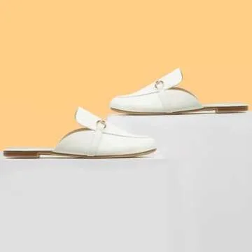 MUSSHOE Mules for Women Flats Comfortable Slip on Women Mules Backless Loafers,White pu 7