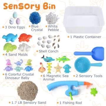 Sensory Bin - Sensory Toys for Toddlers 3-4,Sensory Toys for Autism ,1.7 LB Play Sand ,4 Molds,6Crys...
