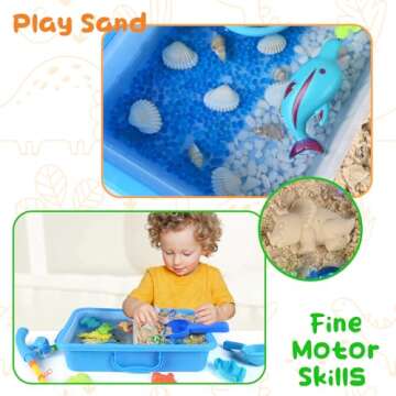 Sensory Bin - Sensory Toys for Toddlers 3-4,Sensory Toys for Autism ,1.7 LB Play Sand ,4 Molds,6Crystal Dinosaur,Dino Eggs,Magnetic Sea Animal, Preschool Learning Fine Motor Skills Activities Kids