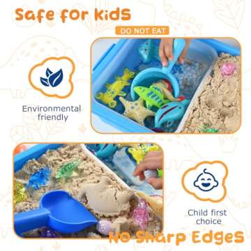 Sensory Bin - Sensory Toys for Toddlers 3-4,Sensory Toys for Autism ,1.7 LB Play Sand ,4 Molds,6Crystal Dinosaur,Dino Eggs,Magnetic Sea Animal, Preschool Learning Fine Motor Skills Activities Kids