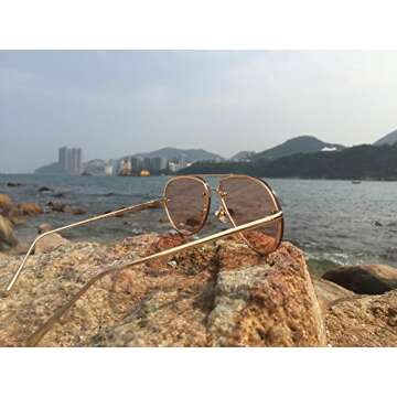 Freckles Mark Oversized Aviator Sunglasses Vintage Retro Gold Metal Frame Colorful Lenses 62mm (Pink...