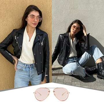 Freckles Mark Oversized Aviator Sunglasses Vintage Retro Gold Metal Frame Colorful Lenses 62mm (Pink)