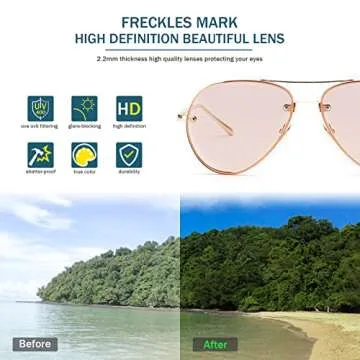 Freckles Mark Oversized Aviator Sunglasses Vintage Retro Gold Metal Frame Colorful Lenses 62mm (Pink)